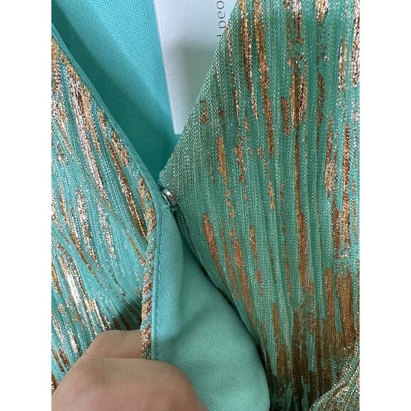 G.P.D. Good People Design NEW Wrap Style Turquoise Gold Metallic Blouse Size Sm - Picture 10 of 13